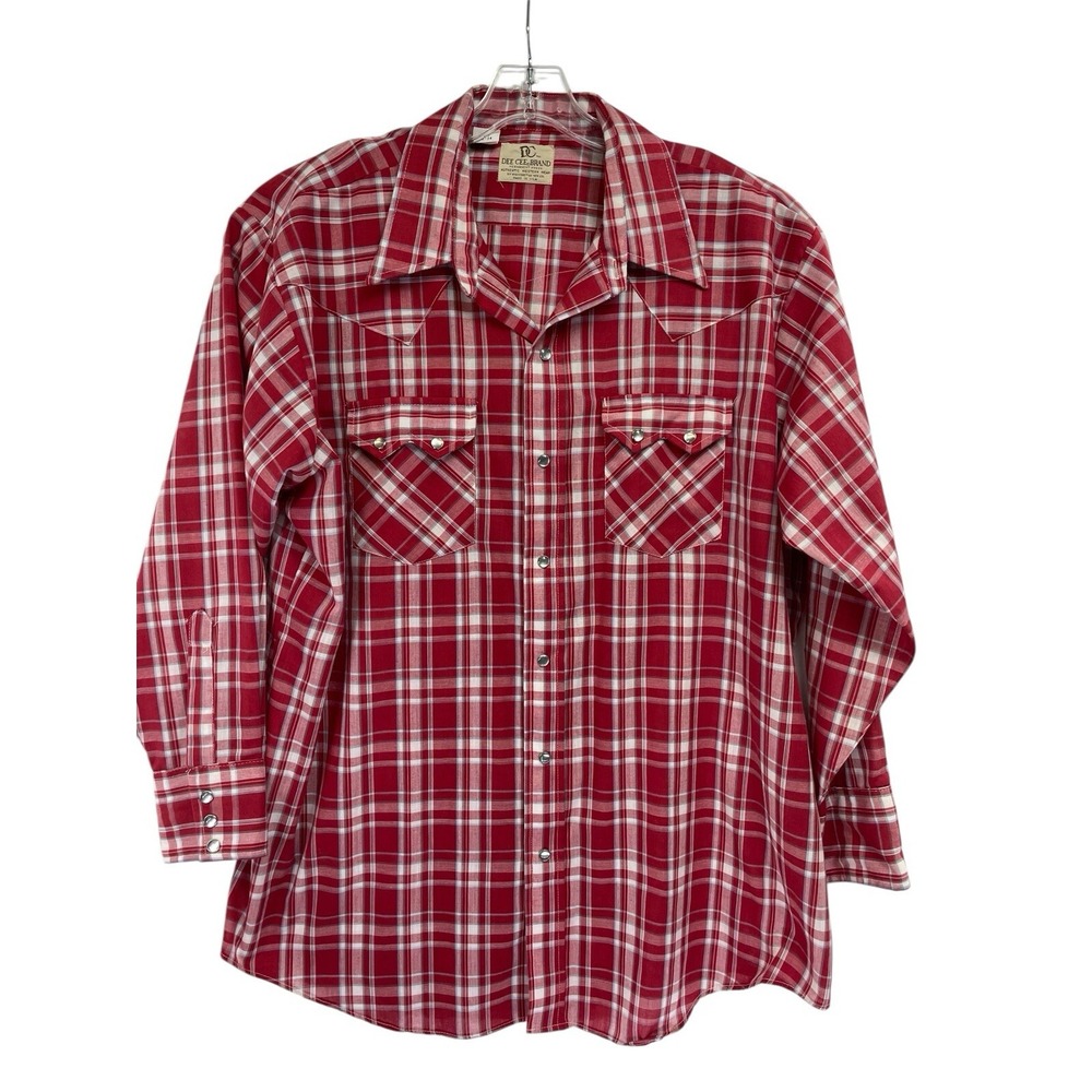 Dee Cee Red/White Plaid Pearl Snap Sz 18-34 Western Shirt (J40)‎ Vintage